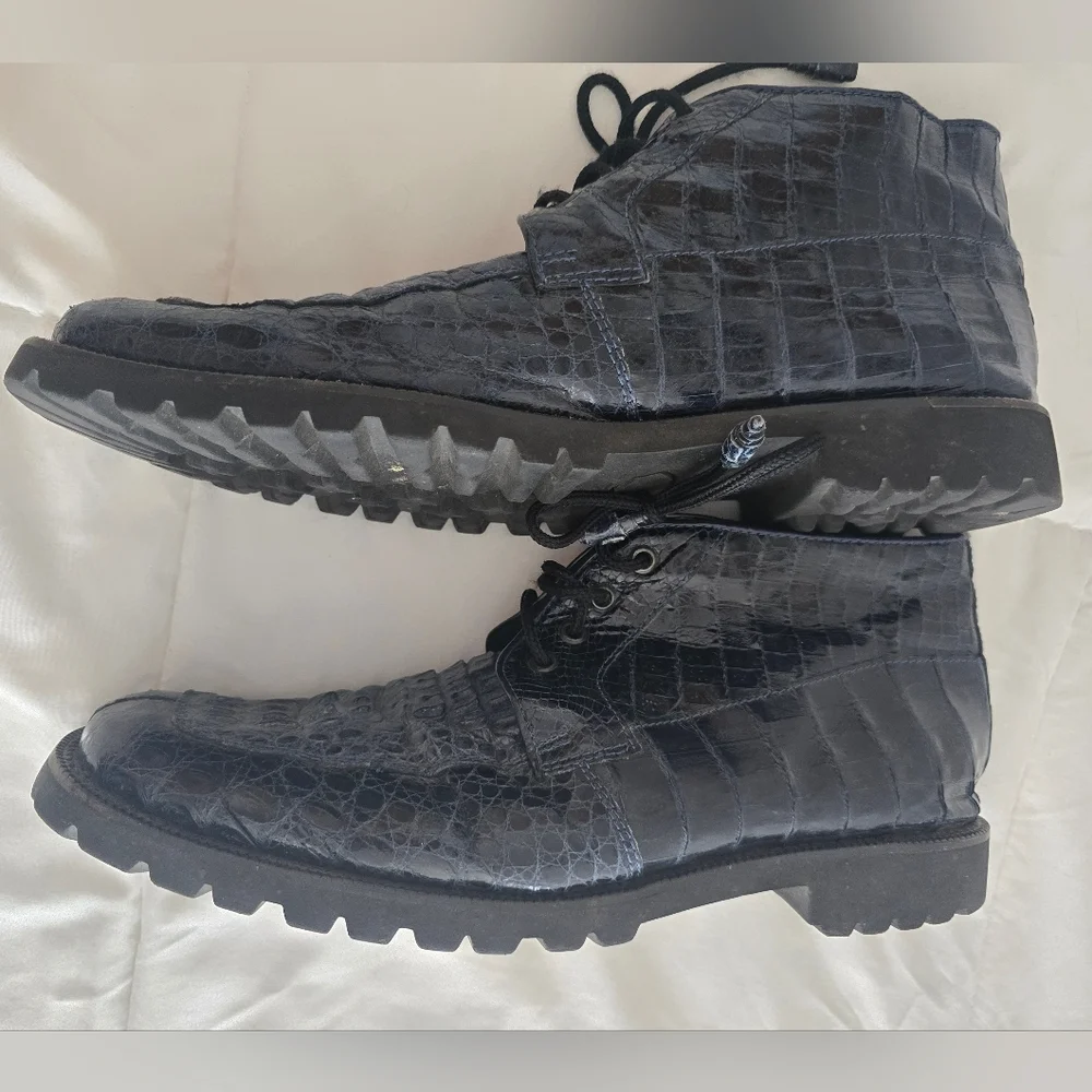 Los Altos Genuine Navy Blue Caiman Belly Ankle Boot